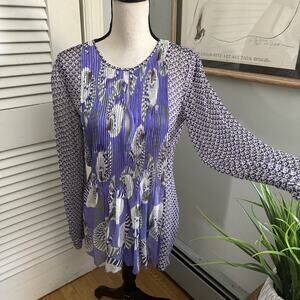 ANTIK BATIK Blouse Womens Small 38 Purple Sheer Silk Artsy Bohemian Print Tunic